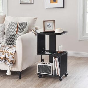 MAHANCRIS End Table with Charging Station and Black Beside Table, Narrow Side Table for Small Spaces, White Slim Nightstand with Light, Beside Table,for Bedroom, Living Room ETWT18E01Z-ETHB77E01