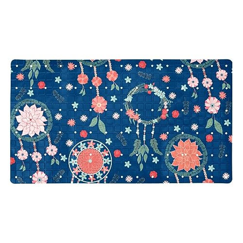 Bath Tub Shower Mat - Anti-Slip PVC Material 15.1x26.8 in, Gentle Cushioning Quick Drying Suction Cups Reliable Solution - Dream Catchers in The Night Sky Non-Slip Floor Mat