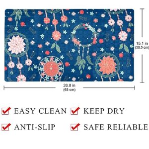 Bath Tub Shower Mat - Anti-Slip PVC Material 15.1x26.8 in, Gentle Cushioning Quick Drying Suction Cups Reliable Solution - Dream Catchers in The Night Sky Non-Slip Floor Mat