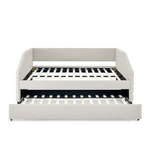 Eafurn Upholstered Daybed with Twin Size Trundle Bed and Wooden Slatted, Modern Linen Upholstered Full Size Day Bed Tufted SofaDaybed Frame and A Trundle, No Box Spring Needed, Furniture for Bedroom