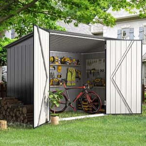 aecojoy storage shed, 3 x 7 ft horizontal bike sheds & outdoor storage, small metal outdoor storage cabinet for garden