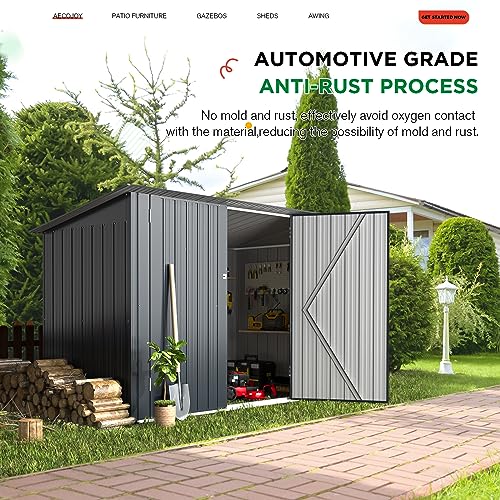 AECOJOY Storage Shed, 3 x 7 Ft Horizontal Bike Sheds & Outdoor Storage, Small Metal Outdoor Storage Cabinet for Garden