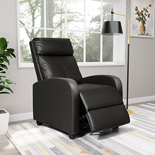 Homall Massage Recliner Chair, Recliner Sofa PU Leather for Adults, Recliners Home Theater Seating with Lumbar Support, Reclining Sofa Chair for Living Room (Dark Black, Leather)