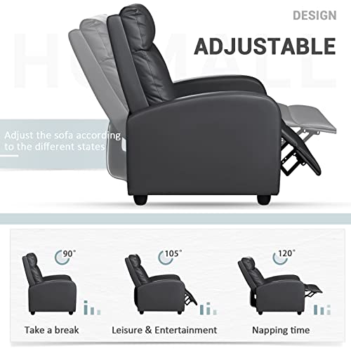 Homall Massage Recliner Chair, Recliner Sofa PU Leather for Adults, Recliners Home Theater Seating with Lumbar Support, Reclining Sofa Chair for Living Room (Dark Black, Leather)