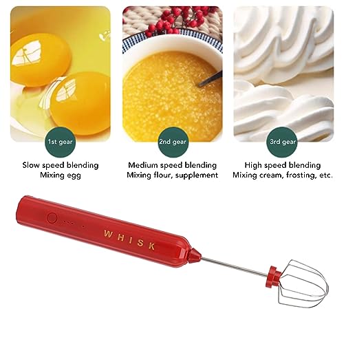 Rosvola Electric Mixer Lightweight Shock Absorption USB Rechargeable Electric Cordless Whisk for Kitchen (Red)