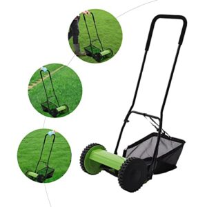 TBVECHI Lawn Mower, 12" 5-Blade Reel Manual Lawn Mower, Adjustable Cutting Handle Height Push Reel Lawn Mower w/23L Grass Catcher