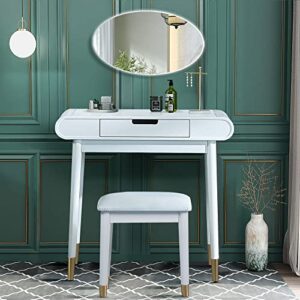wollmix white makeup vanity set with chair, rental mdf wooden simple economic dressing table makeup table for girl women, high gloss finish dressing table with chair,without mirror