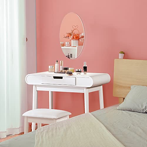 Wollmix White Makeup Vanity Set with Chair, Rental MDF Wooden Simple Economic Dressing Table Makeup Table for Girl Women, High Gloss Finish Dressing Table with Chair,Without Mirror