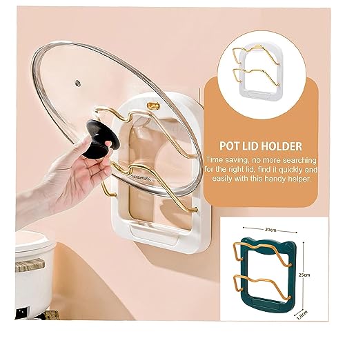 Lid and Spoon Rest,Pan Pot Cover Lid Rack Stand Organizer,No Drilling Adhesive Pot Pan Lid Holder 2-layer Storage Rack Wall Mount Pot Cover Organizer, for Kitchen Cabinet Door (White)