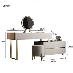 ZGNBSD Luxury Makeup Vanity Table - Makeup Table with Drawers, Stool & Smart Mirror | Elegant Bedroom Vanity Set for Glamorous Beauty