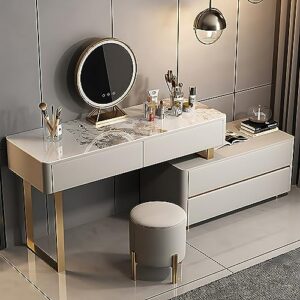 zgnbsd luxury makeup vanity table - makeup table with drawers, stool & smart mirror | elegant bedroom vanity set for glamorous beauty