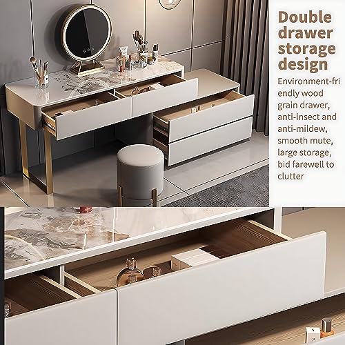 ZGNBSD Luxury Makeup Vanity Table - Makeup Table with Drawers, Stool & Smart Mirror | Elegant Bedroom Vanity Set for Glamorous Beauty