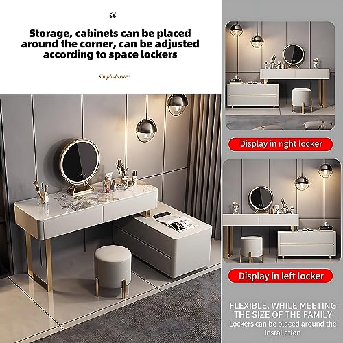 ZGNBSD Luxury Makeup Vanity Table - Makeup Table with Drawers, Stool & Smart Mirror | Elegant Bedroom Vanity Set for Glamorous Beauty