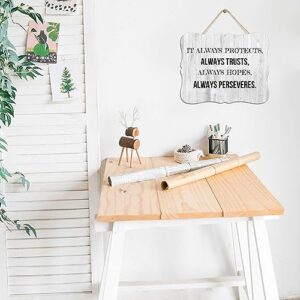 Distressed Wood Pallet Sign It Always Protects, Always Trusts, Always Hopes, Always Perseveres Antique Wood Plaque Sign Quote Farmhouse with Saying Quotes Room Decor Signs for Room Cottage 8x10