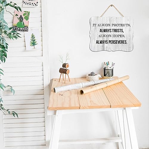 Distressed Wood Pallet Sign It Always Protects, Always Trusts, Always Hopes, Always Perseveres Antique Wood Plaque Sign Quote Farmhouse with Saying Quotes Room Decor Signs for Room Cottage 8x10