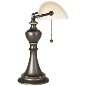 LAYSSA Traditional Table Lamp 16" High Bronze Metal Alabaster Glass Shade for Bedroom Living Room Bedside Office