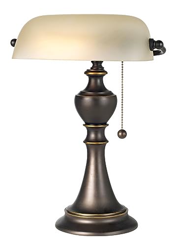 LAYSSA Traditional Table Lamp 16" High Bronze Metal Alabaster Glass Shade for Bedroom Living Room Bedside Office