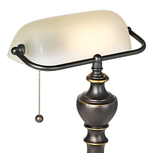 LAYSSA Traditional Table Lamp 16" High Bronze Metal Alabaster Glass Shade for Bedroom Living Room Bedside Office