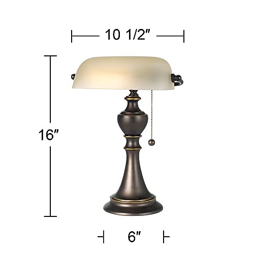 LAYSSA Traditional Table Lamp 16" High Bronze Metal Alabaster Glass Shade for Bedroom Living Room Bedside Office