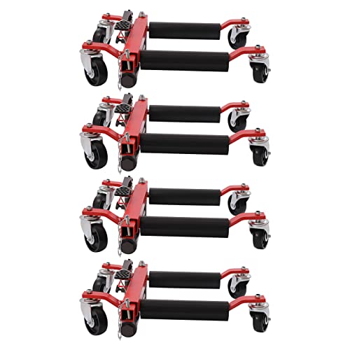 Harbin-Star 1500 LBS Car Wheel Dolly Jack Set of 4, Hydraulic Car Skates, 12'' Wheel Vehicle Positioning Jack, Heavy Duty Rollers with Foot Pedal for Tire Auto Repair Moving, Black & Red