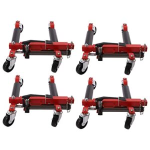 Harbin-Star 1500 LBS Car Wheel Dolly Jack Set of 4, Hydraulic Car Skates, 12'' Wheel Vehicle Positioning Jack, Heavy Duty Rollers with Foot Pedal for Tire Auto Repair Moving, Black & Red