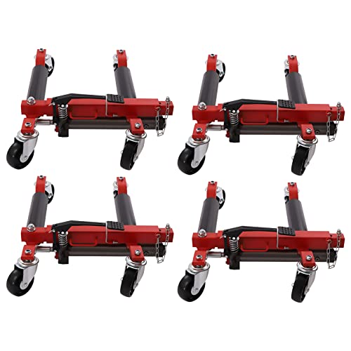 Harbin-Star 1500 LBS Car Wheel Dolly Jack Set of 4, Hydraulic Car Skates, 12'' Wheel Vehicle Positioning Jack, Heavy Duty Rollers with Foot Pedal for Tire Auto Repair Moving, Black & Red