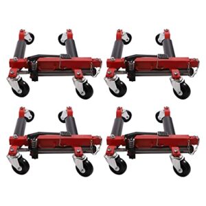 Harbin-Star 1500 LBS Car Wheel Dolly Jack Set of 4, Hydraulic Car Skates, 12'' Wheel Vehicle Positioning Jack, Heavy Duty Rollers with Foot Pedal for Tire Auto Repair Moving, Black & Red