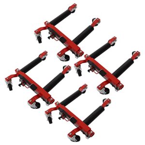 Harbin-Star 1500 LBS Car Wheel Dolly Jack Set of 4, Hydraulic Car Skates, 12'' Wheel Vehicle Positioning Jack, Heavy Duty Rollers with Foot Pedal for Tire Auto Repair Moving, Black & Red