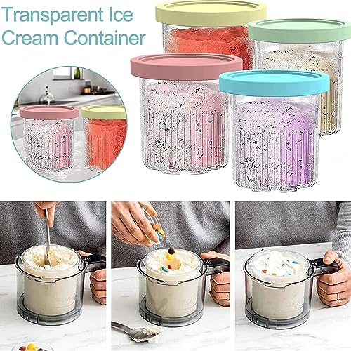 REMYS Creami Pints and Lids - 4 Pack, for Ninja Creami Deluxe,24 OZ Ice Cream Storage Containers Airtight and Leaf-Proof for NC500 NC501 Series Ice Cream Maker