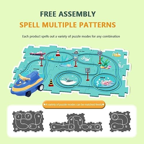 DIY Assembling Electric Trolley, Children's Educational Puzzle Track Car Play Set, Puzzle Track Play with Vehicles, RailCar Building Toys Vehicle & Puzzle Board for Kids (5PCS, D)