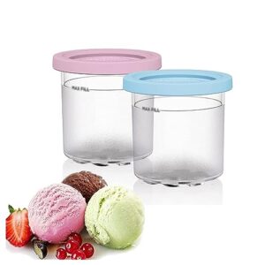 EVANEM 2/4/6PCS Creami Deluxe Pints, for Ninja Cremini Extra Pints,16 OZ Creami Pints Dishwasher Safe,Leak Proof Compatible NC301 NC300 NC299AMZ Series Ice Cream Maker,Pink+Blue-2PCS