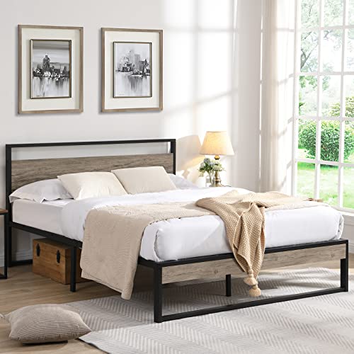 Zevemomo Queen Size Bed Frame with Wooden Headboard and Footboard, Queen Metal Platform Bed Frame Mattress Foundation with Large Under Bed Storage, No Box Spring Needed/Noise-Free/Easy Assembly