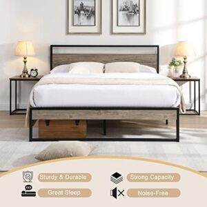 Zevemomo Queen Size Bed Frame with Wooden Headboard and Footboard, Queen Metal Platform Bed Frame Mattress Foundation with Large Under Bed Storage, No Box Spring Needed/Noise-Free/Easy Assembly