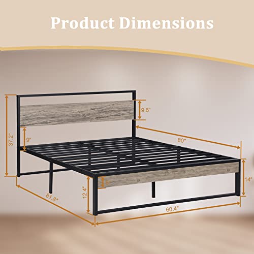 Zevemomo Queen Size Bed Frame with Wooden Headboard and Footboard, Queen Metal Platform Bed Frame Mattress Foundation with Large Under Bed Storage, No Box Spring Needed/Noise-Free/Easy Assembly