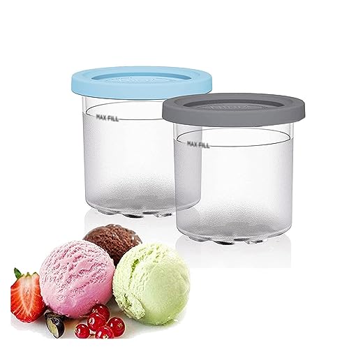 EVANEM 2/4/6PCS Creami Containers, for Ninja Cremini Extra Pints,16 OZ Creami Pint Containers Bpa-Free,Dishwasher Safe for NC301 NC300 NC299AM Series Ice Cream Maker,Gray+Blue-2PCS