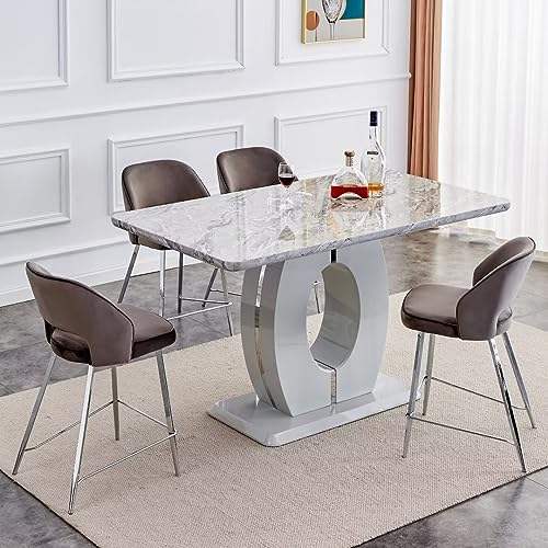 Ayvbir 63'' Modern Simple Imitation Marble Grain Dining Table Rectangular Office Table for 4-6 People for Dining Room Dining Room Kitchen Terrace(Grey)