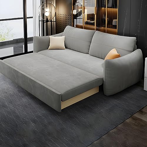 LAKIQ Contemporary Fabric Sofa Bed with Storage Convertible Sleeper Sofa Couch Bed Square Arm Sofa Bed with Bolster Pillows(49" L x 35" W x 28" H)