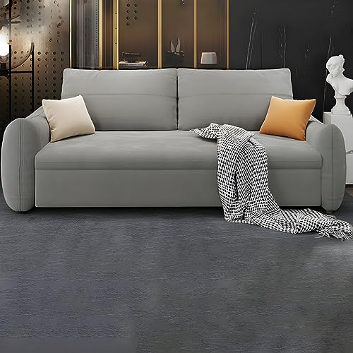 LAKIQ Contemporary Fabric Sofa Bed with Storage Convertible Sleeper Sofa Couch Bed Square Arm Sofa Bed with Bolster Pillows(49" L x 35" W x 28" H)