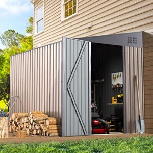 aecojoy lean to storage shed, 6' x 8' metal side door sheds & outdoor storage, wall outdoor storage cabinet for garden