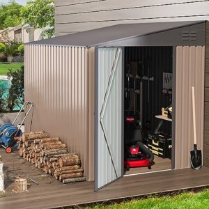 AECOJOY Lean to Storage Shed, 6' x 8' Metal Side Door Sheds & Outdoor Storage, Wall Outdoor Storage Cabinet for Garden