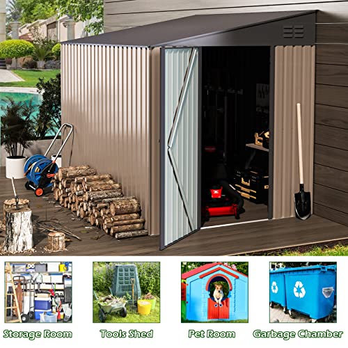 AECOJOY Lean to Storage Shed, 6' x 8' Metal Side Door Sheds & Outdoor Storage, Wall Outdoor Storage Cabinet for Garden