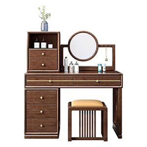 LEONYS Vanity Dressing Table or Makeup Desk with 7-Drawers, with Mirror,Cushioned Stool, Home Furniture Bedroom Makeup Vanity Table Stool Set