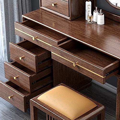 LEONYS Vanity Dressing Table or Makeup Desk with 7-Drawers, with Mirror,Cushioned Stool, Home Furniture Bedroom Makeup Vanity Table Stool Set