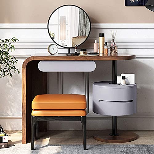 LEONYS Vanity Desk Sets with Mirror and Bench Dressing Table with Cushion Stool for Bedroom, Small Makeup Vanity Set with 2 Organizer Drawers