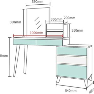 LEONYS Vanity Set with Mirror, Makeup Vanity Dressing Table, 6 Drawers Dresser Desk and Cushioned Stool Set (Color : Green)