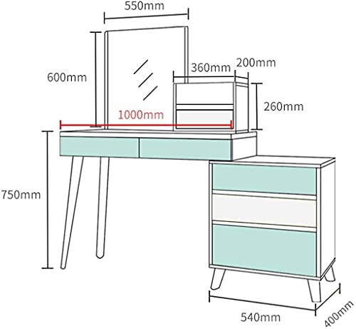 LEONYS Vanity Set with Mirror, Makeup Vanity Dressing Table, 6 Drawers Dresser Desk and Cushioned Stool Set (Color : Green)