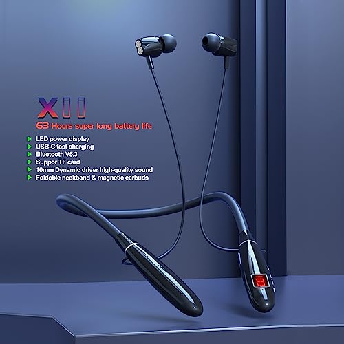 Long Battery Life neckband bluetooth headphones, X9(200H Playtime) & X11 (63H Playtime) & ,LED Power Display,in Ear Wireless Headset with Noise Cancelling Microphone, USB-C Fast Charging Stereo Earbu