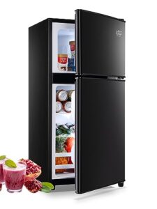 krib bling refrigerator with freezer, 3.5 cu.ft mini fridge,lock fresh,7 level adjustable thermostat ct for dorm, bar, office,kitchen, bedroom,black