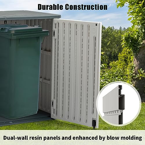 Zevemomo Resin Outdoor Storage Shed, All-Weather Horizontal Tool Shed w/o Shelf, Multi-Opening Door, Reinforced Floor, Lockable, 35 Cu.ft Capacity for Bike, Garbage Cans, Lawn Mower, Garden Tools