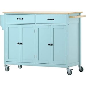 frithjill kitchen island cart with solid wood top, rolling serving cart with locking wheels, utility trolley with spice rack and towel rack (mint green)